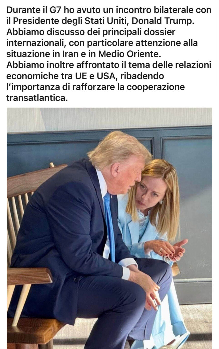 ATTUALITA’. CANADA. GIORGIA MELONI SUI SOCIAL CON TRUMP AL G7