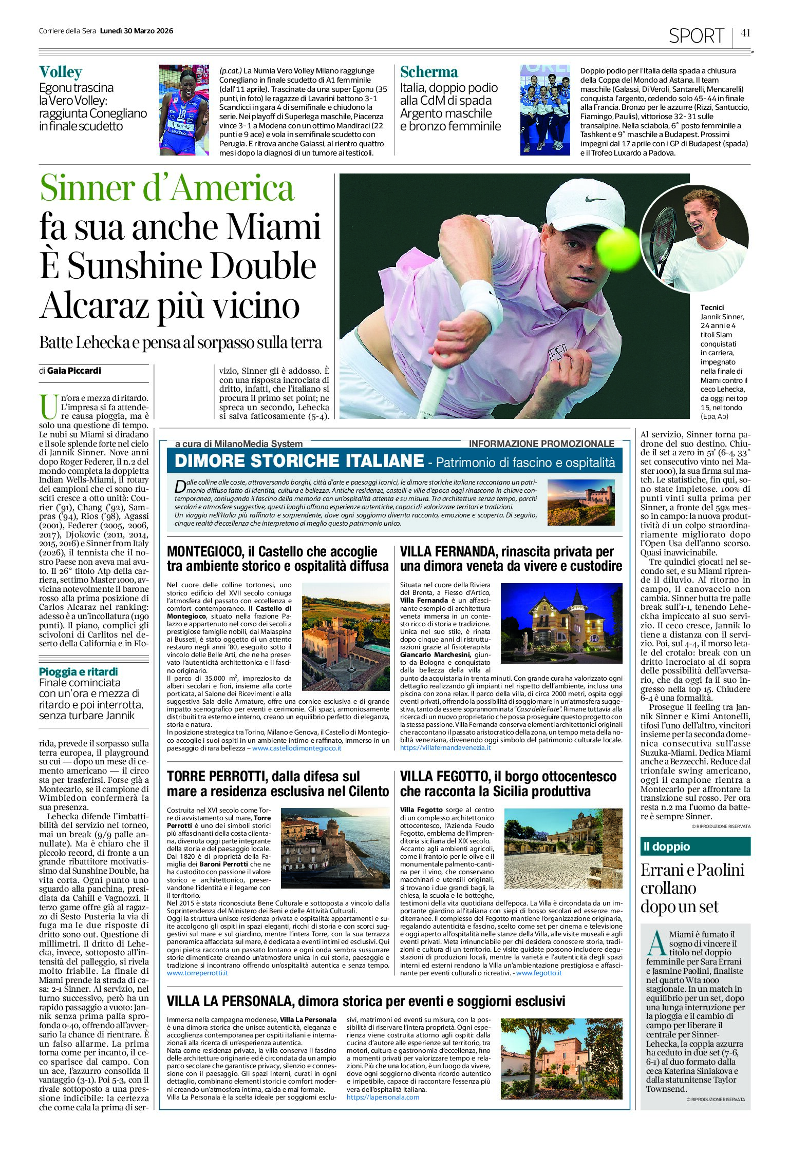 IMPRESE. ER. VILLA LA PERSONALA TRA LE ECCELLENZE ITALIANE DELLE DIMORE STORICHE: IL RICONOSCIMENTO DEL CORRIERE DELLA SERA