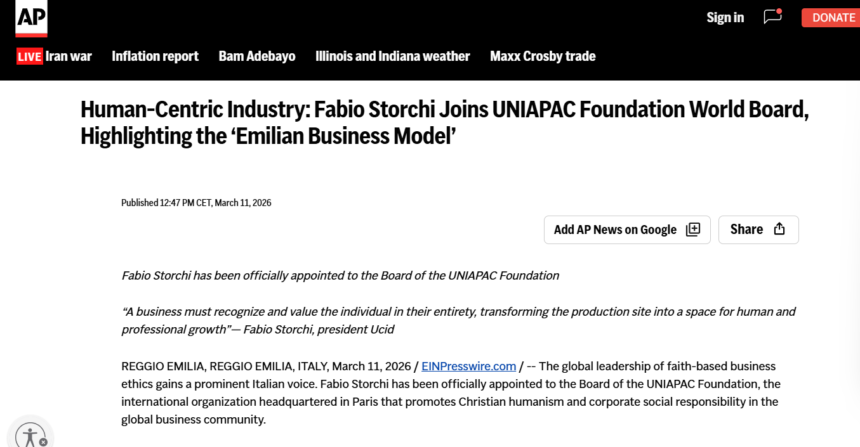 IMPRESE. ER. L’UMANESIMO INDUSTRIALE EMILIANO ARRIVA SUI MEDIA MONDIALI: IL CASO FABIO STORCHI SU ASSOCIATED PRESS