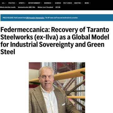 INDUSTRIA. PUGLIA. EX ILVA, PER BETTINI (FEDERMECCANICA): ‘UN MODELLO INTERNAZIONALE DI SOVRANITA’ INDUSTRIALE’