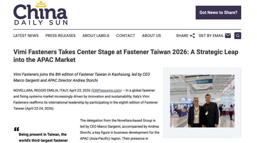 ECONOMIA. ER-TAIWAN. VIMI PROTAGONISTA A TAIWAN, ECO MEDIATICO IN ASIA