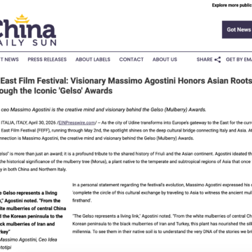 EVENTI. FVG. IL “GELSO” DI MASSIMO AGOSTINI CONQUISTA L’ORIENTE: ECO IN CINA E COREA PER IL SIMBOLO DEL FAR EAST FILM FESTIVAL