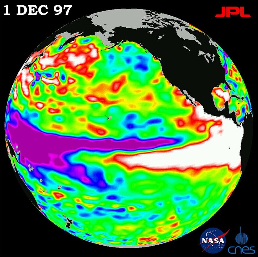 1997_El_Nino_TOPEX CLIMA. USA-MONDO. BENVENUTI NEL 2035: IL “SUPER EL NIÑO” DEL 2027 È L’ANTEPRIMA DEL CAOS CLIMATICO PROSSIMO VENTURO