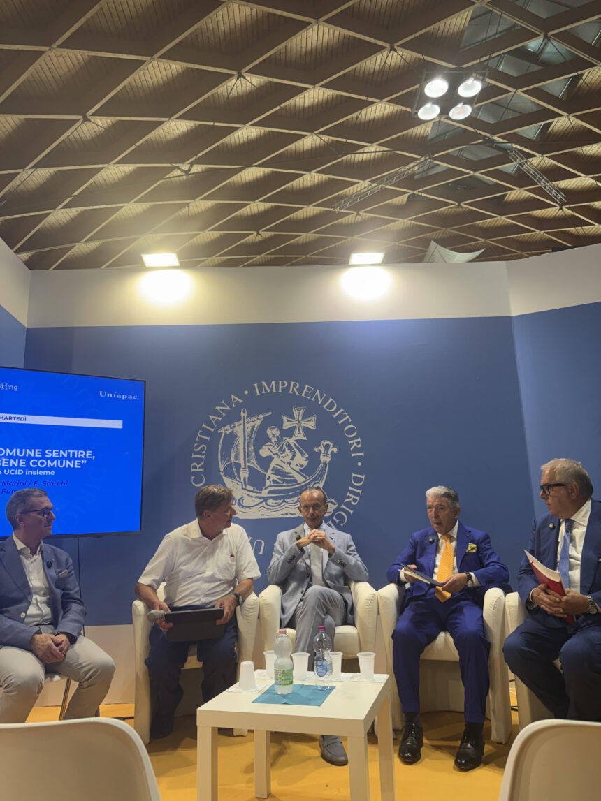 Industria. Meeting Rimini. Il lavoro come luogo di sviluppo integrale: Paolo Porrino (Ucid), Simone Bettini (Federmeccanica), Fabio Storchi (Cts Ucid) pongono la persona al centro della fabbrica