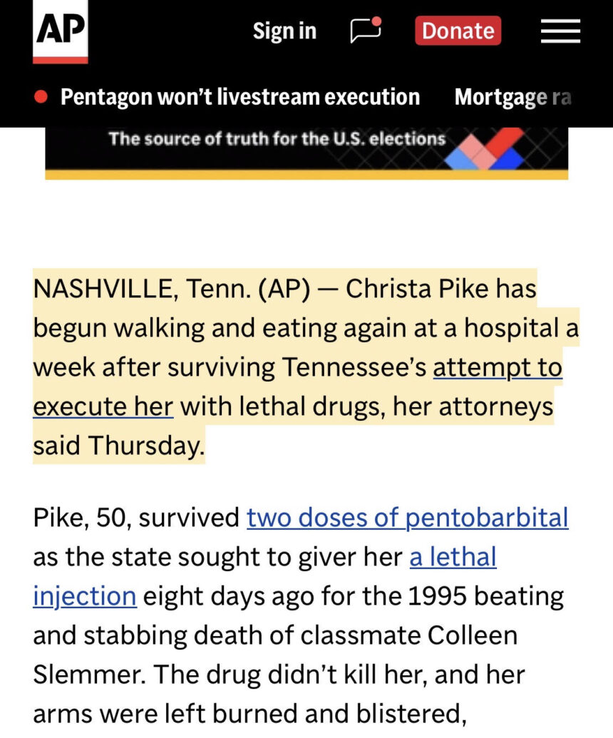 Screenshot Esteri. USA, il caso Christa Pike: la condannata a morte sopravvissuta all’iniezione letale che riapre il dibattito sulla pena capitale
